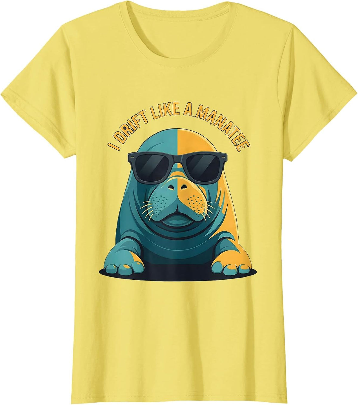 I Drift Like A Manatee Flat Vector Novelty Animal Humor T-Shirt - Lemon Yellow