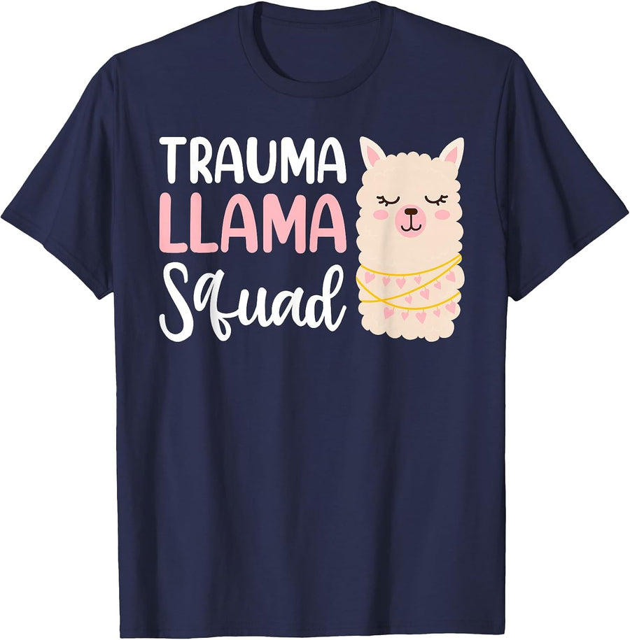 Trauma Llama Squad Shirt Llama Costume Adult Women Paramedic T-Shirt - Navy Blue