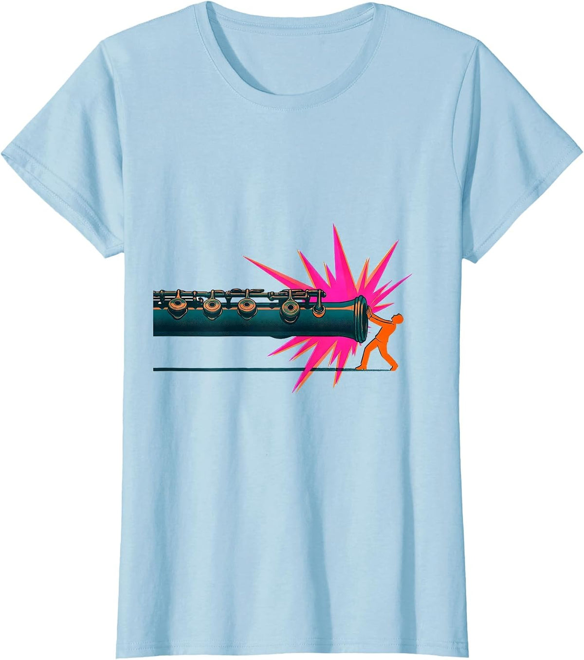 Oversized Flute Risograph Band Humor Gift T-Shirt - Baby Blue