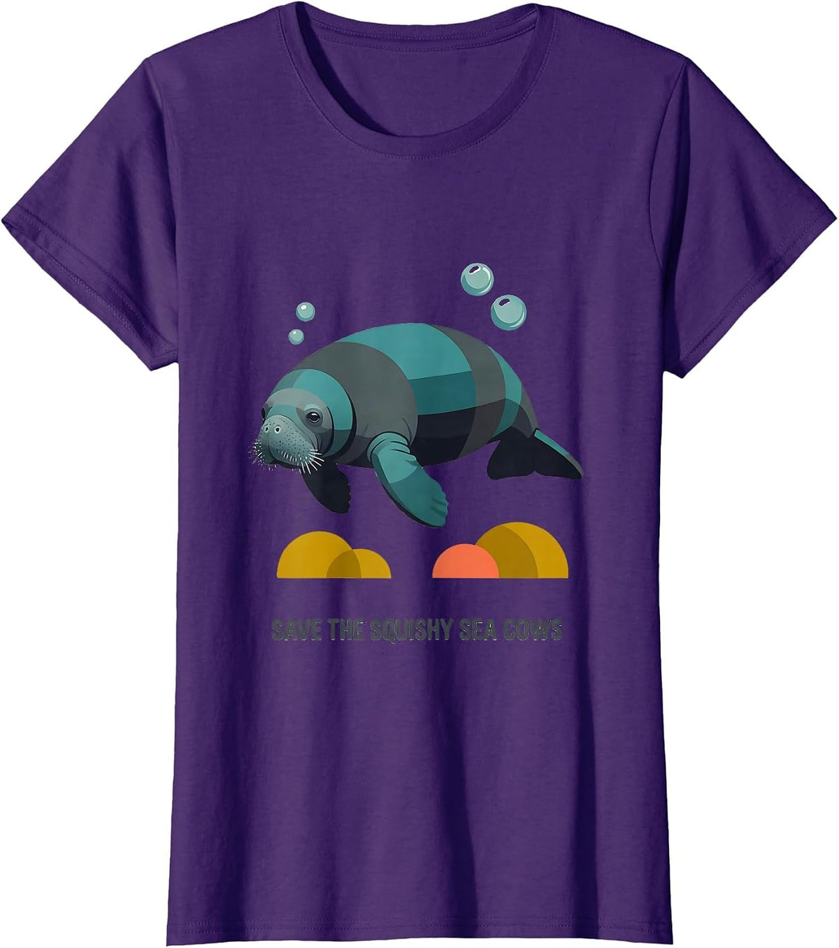 Women's Save The Squishy Sea Cows Midcentury Modern Manatee Lover T-Shirt - Purple