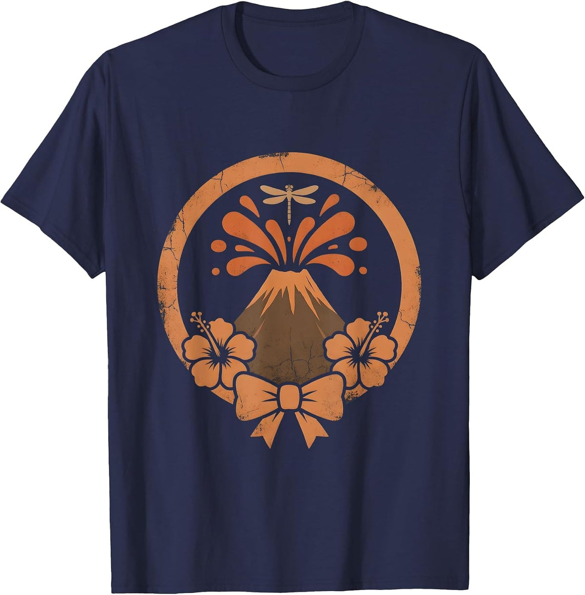 Hawaiian Volcano Erupting Fiery Sunset Graphic T-Shirt - Navy Blue