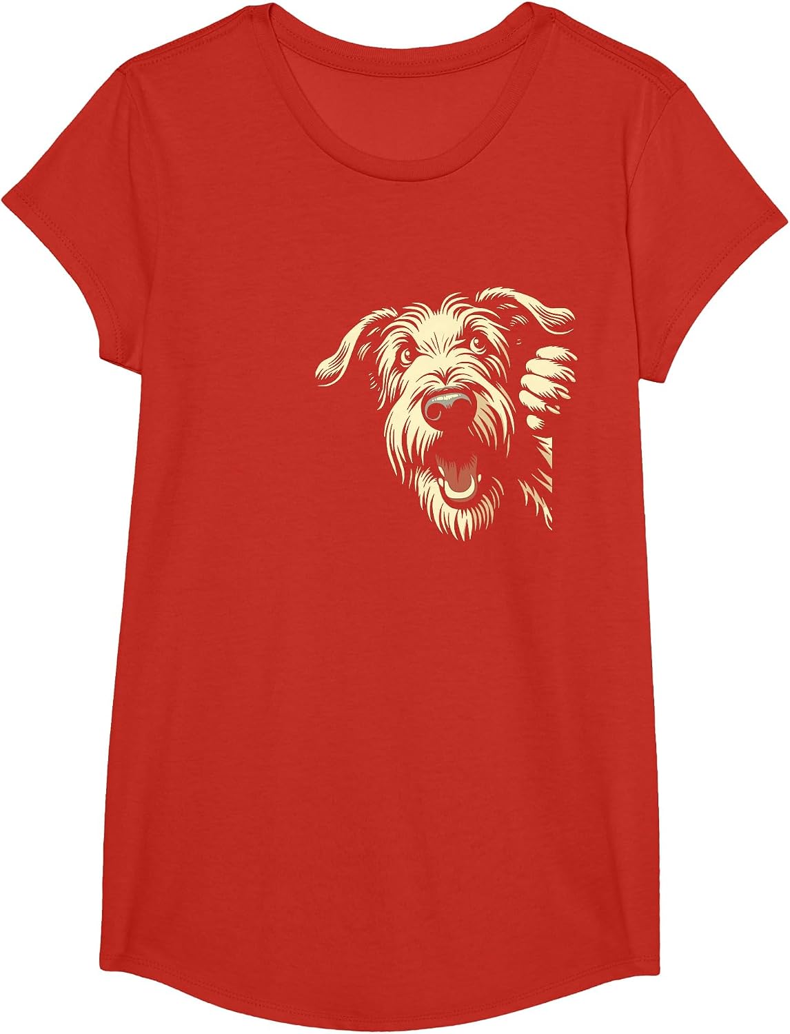 Funny Irish Wolfhound Peeking Dog Graphic Design T-Shirt - Girls Red