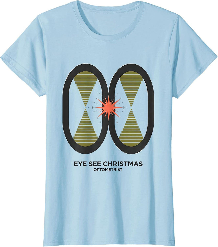 Women's Eye See Christmas Optometrist Midcentury Modern Workplace T-Shirt - Baby Blue