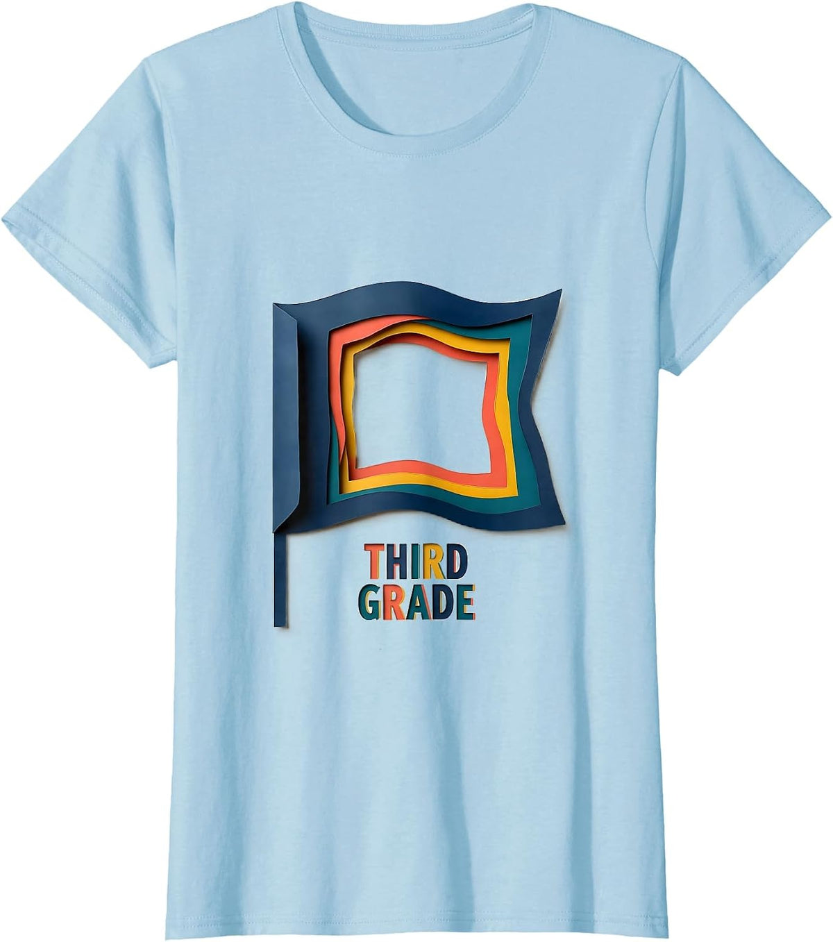 Third Grade Paper Cutout Pennant Back To School Girl Teacher T-Shirt - Baby Blue