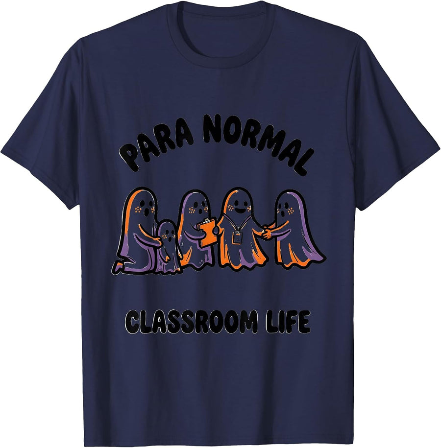 Para Normal Classroom Life Cartoon Paraeducator Halloween T-Shirt - Navy Blue
