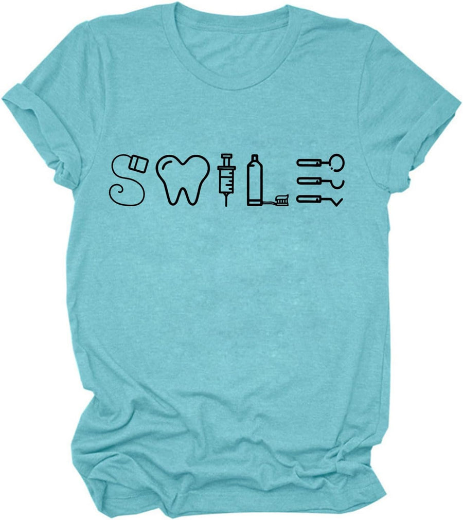 Dental Assistant Shirts Women Funny Teeth Graphic Dentists T-Shirt Dental Hygienist Tshirt Summer Short Sleeve Tees - Light
