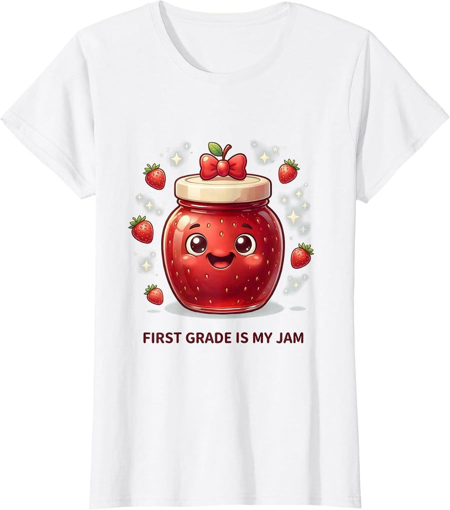 First Grade Is My Jam Teacher Design T-Shirt - White