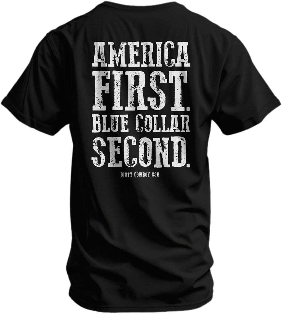 Combat Iron Men's Graphic T-Shirt - Blue Collar Second - Black