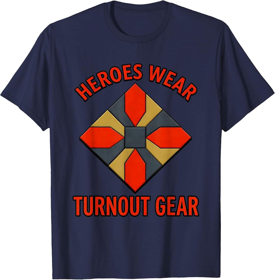 Heroes Wear Turnout Gear Firefighter Design T-Shirt - Navy Blue