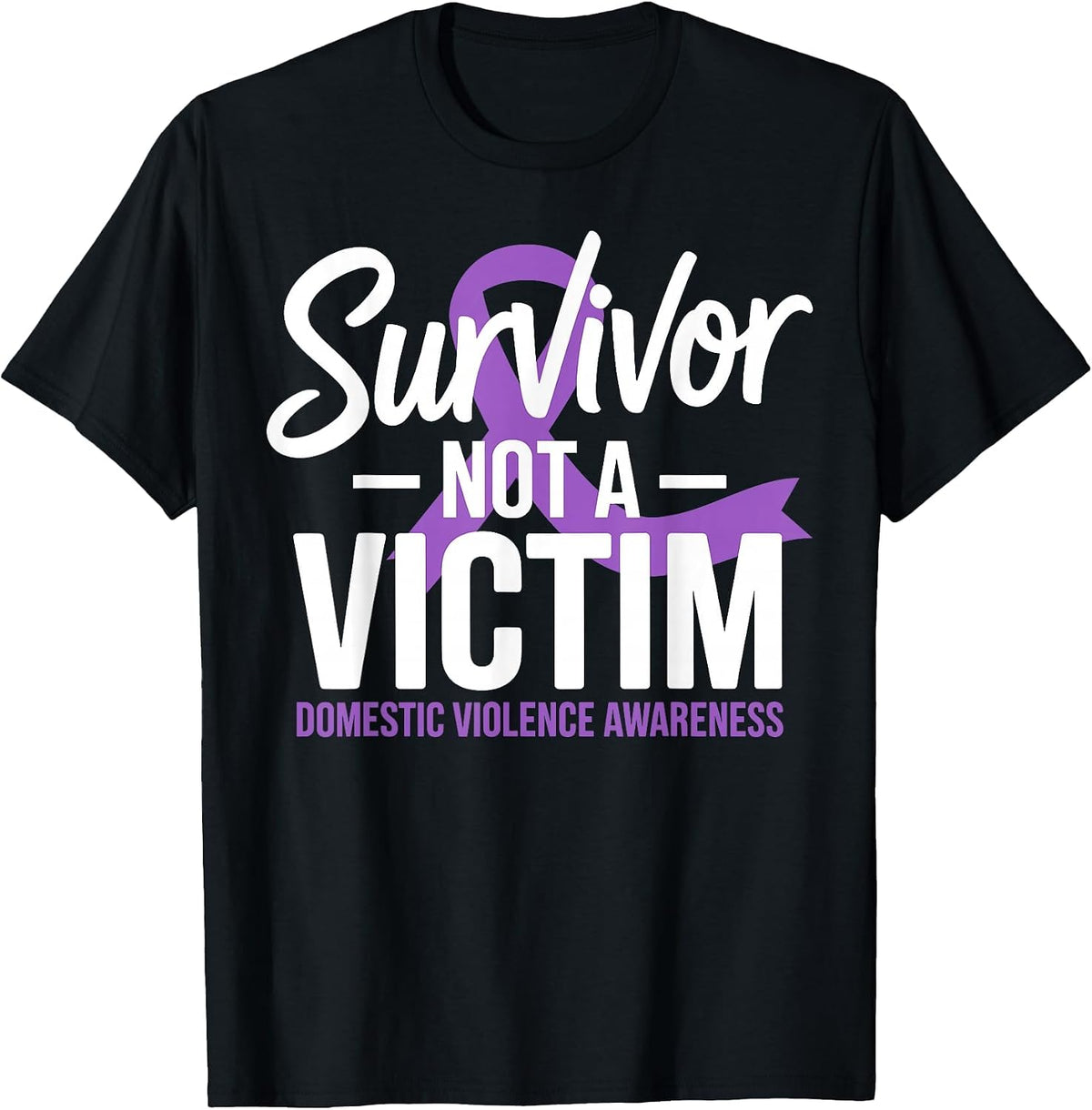 Survivor Not a Victim Domestic Violence Awareness DV Ribbon T-Shirt - Black
