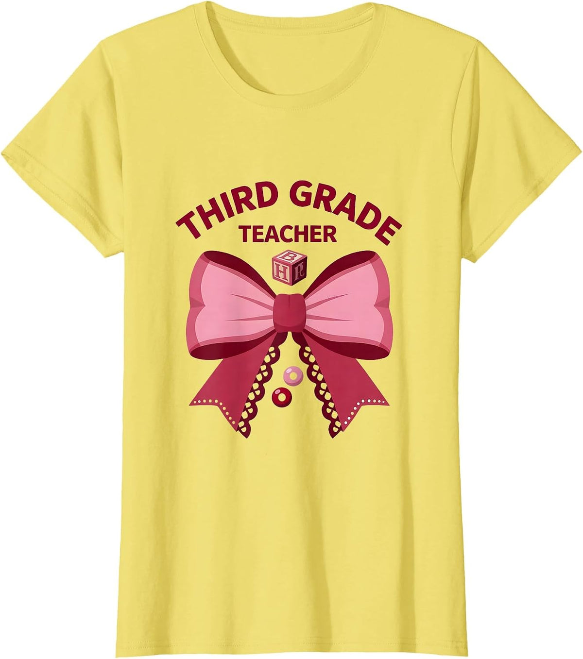 Third Grade Teacher Coquette Bow Back to School Patchwork T-Shirt - Lemon Yellow