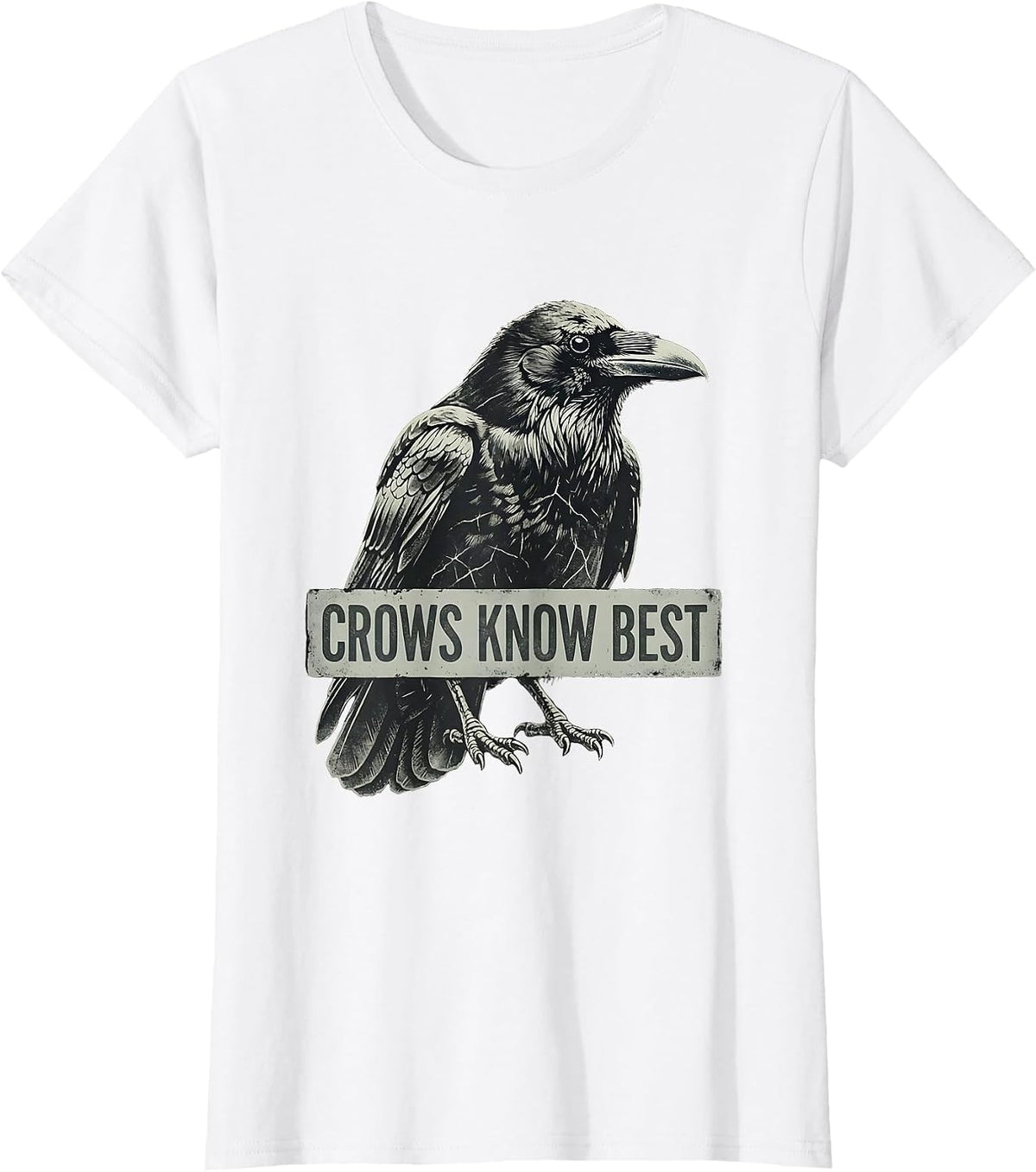 Women's Crows Know Best Bold Crow Graphic Design T-Shirt - White