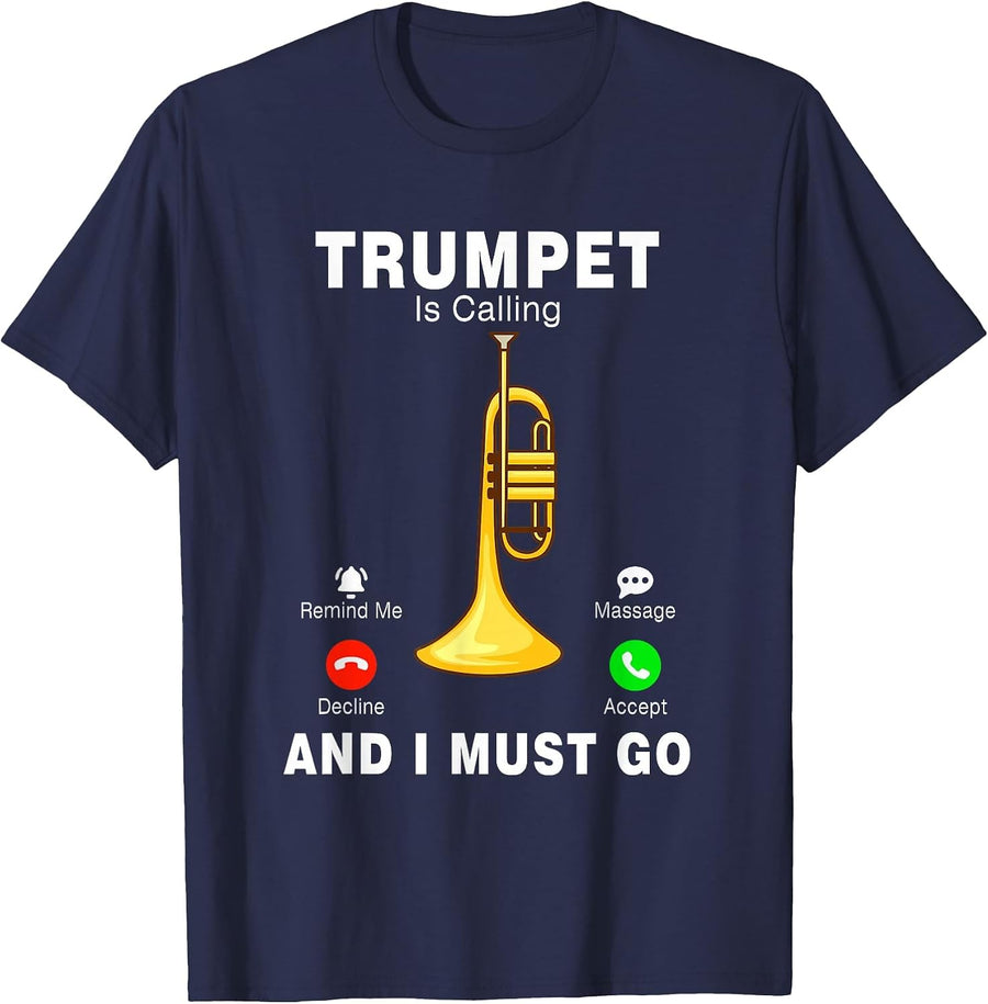 Trumpet is Calling Funny Trumpet Instrumentalist Musical T-Shirt - Navy Blue