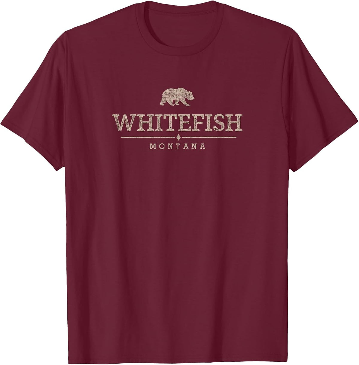 Vintage Whitefish Montana Souvenir Retro Bear Graphic T-Shirt - Burgundy