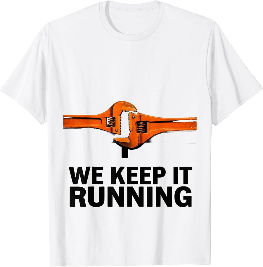 Men's We Keep It Running Brutalist Graphic American Flag Mechanic T-Shirt - White