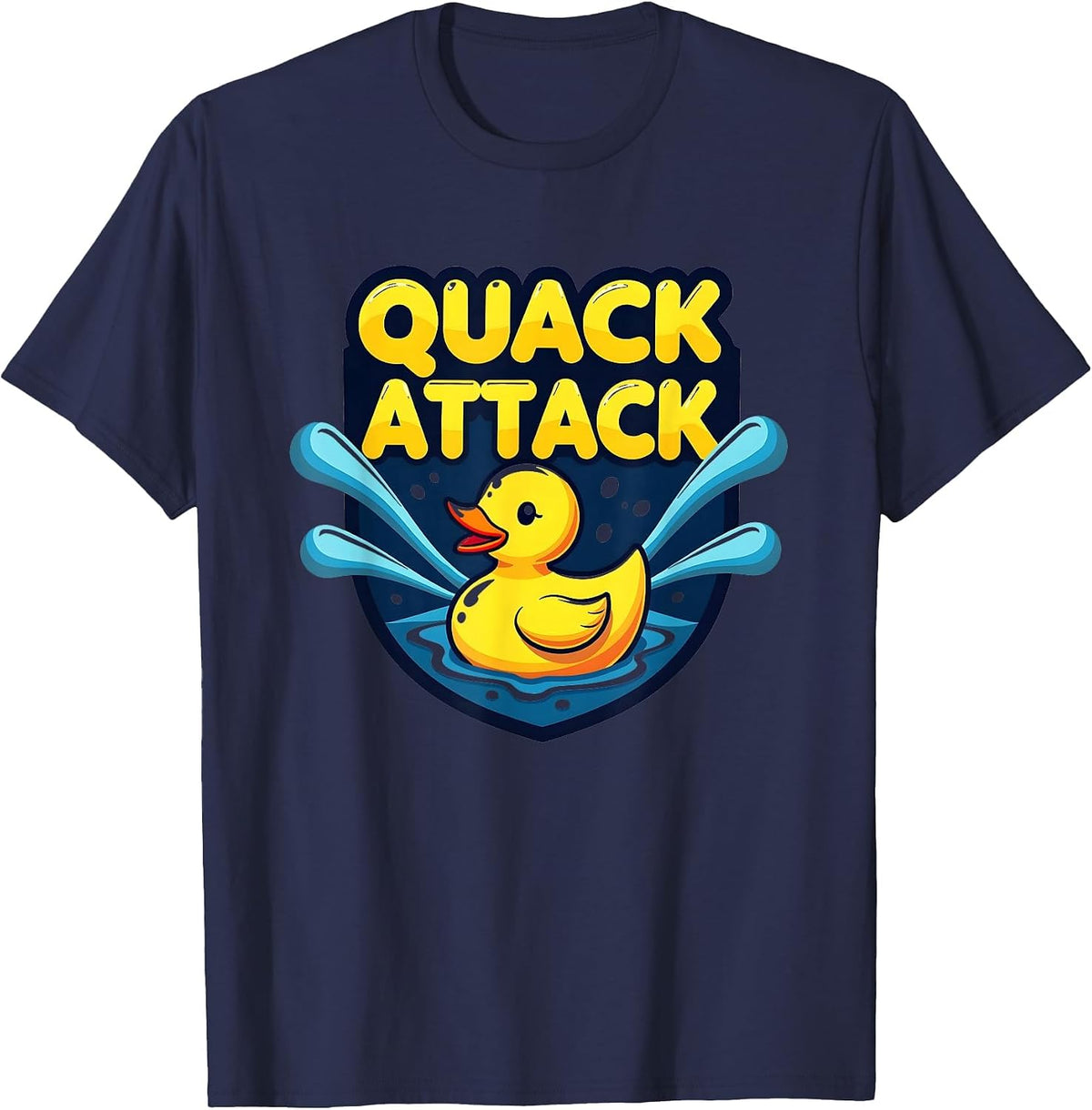 Quack Attack Rubber Duck Splash Fun Bath Time Humor T-Shirt - Navy Blue