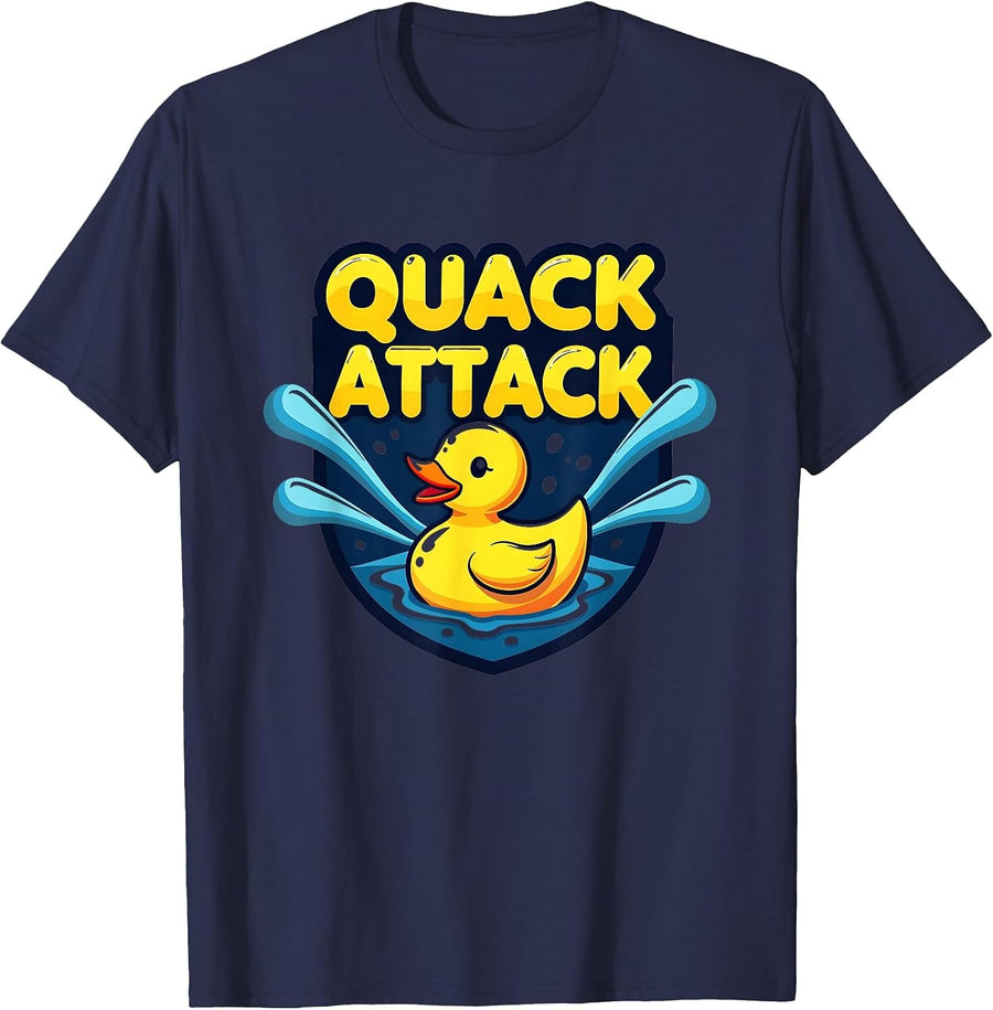 Quack Attack Rubber Duck Splash Fun Bath Time Humor T-Shirt - Navy Blue