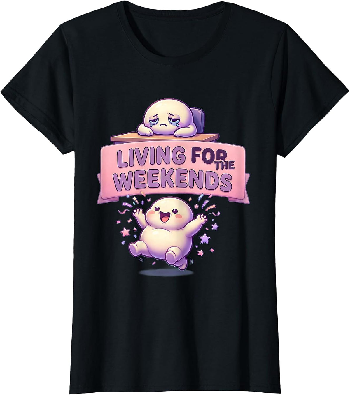 Living for the Weekends Funny Graphic Design T-Shirt - Black