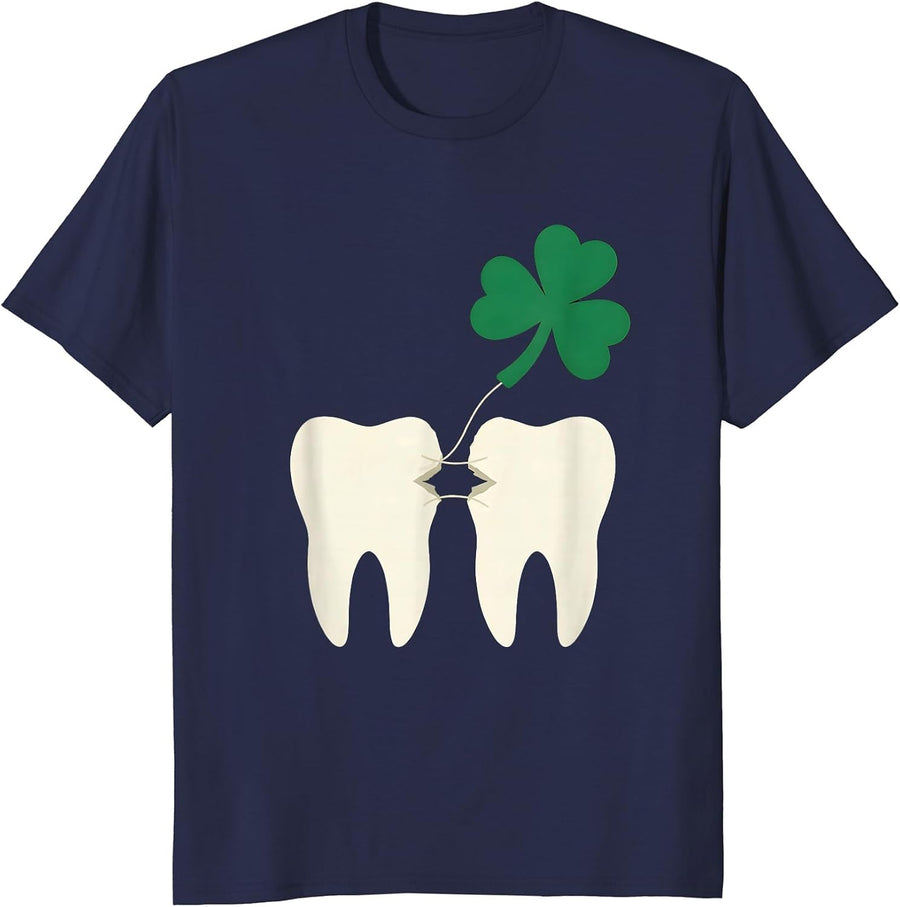Molar Shamrock Minimalist Dental Worker St Patricks Day T-Shirt - Navy Blue