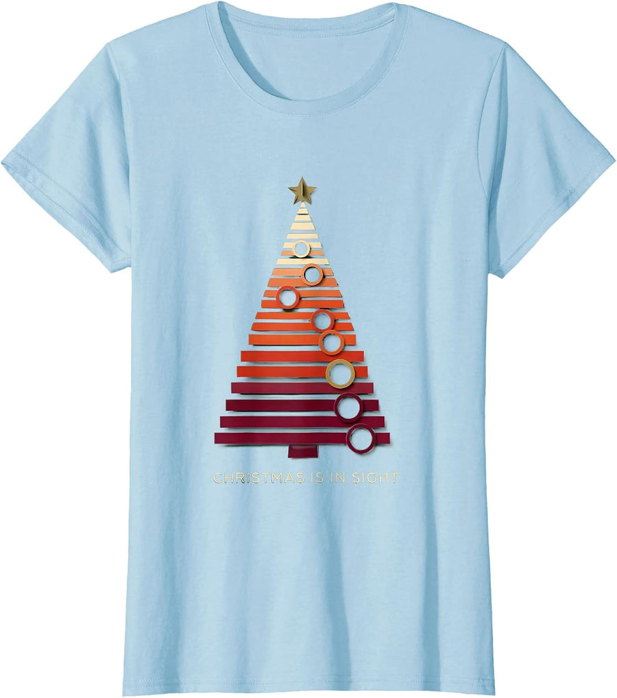 Women's Christmas Is In Sight Paper-Cutout Optometrist Eye-Care T-Shirt - Baby Blue