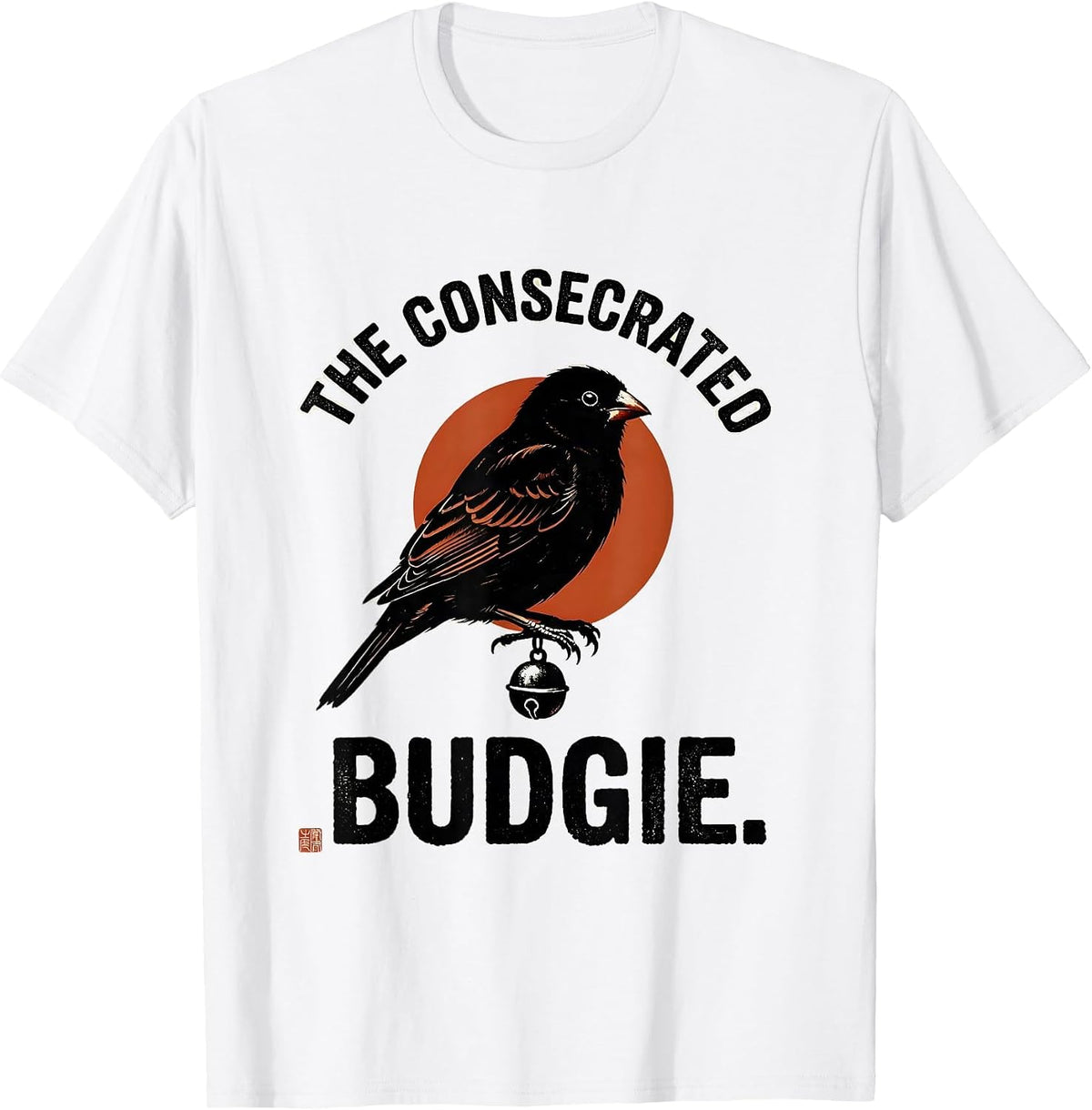 Men's The Consecrated Budgie Rubber Stamp Samurai Bird Ukiyo-e T-Shirt - White