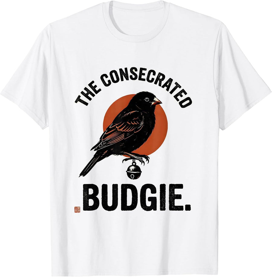 Men's The Consecrated Budgie Rubber Stamp Samurai Bird Ukiyo-e T-Shirt - White