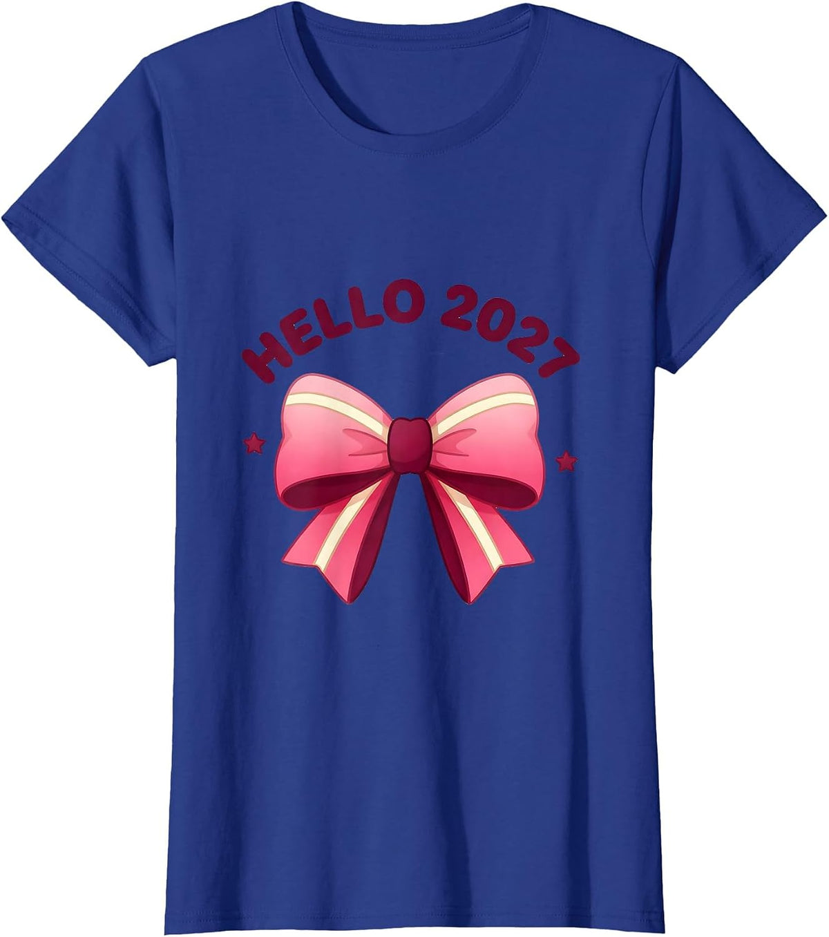 Women's Hello 2027 Cute Kawaii Bow Coquette New Year's Eve 2027 T-Shirt - Royal Blue