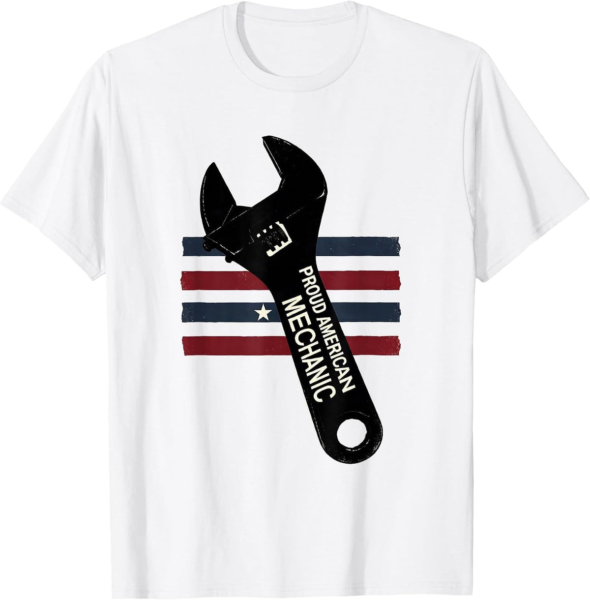 Men's Proud American Mechanic Flat Patriotic Wrench Tool Worker T-Shirt - White