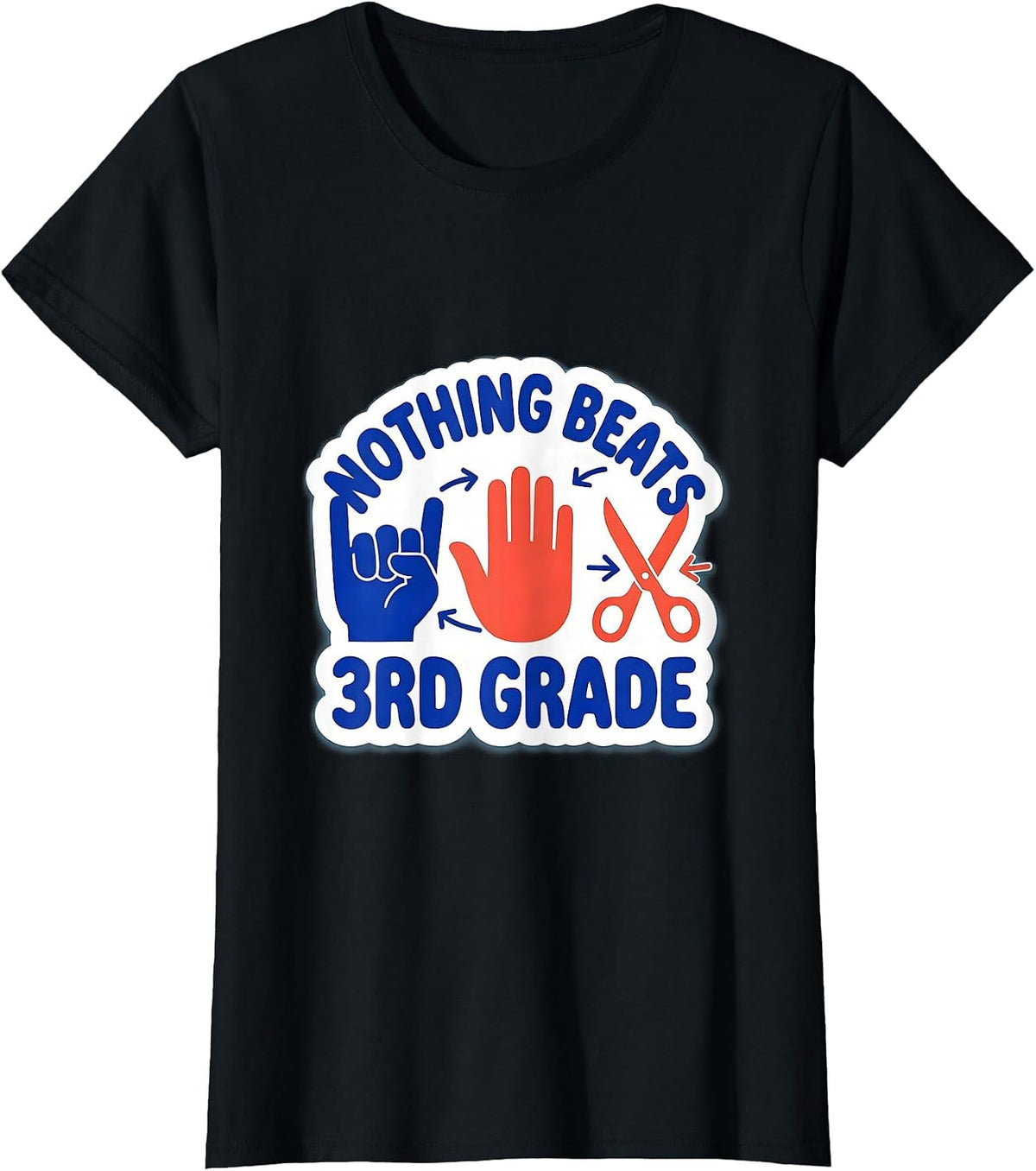Women's Nothing Beats 3rd Grade Back to School Rock Paper Scissors T-Shirt - Black
