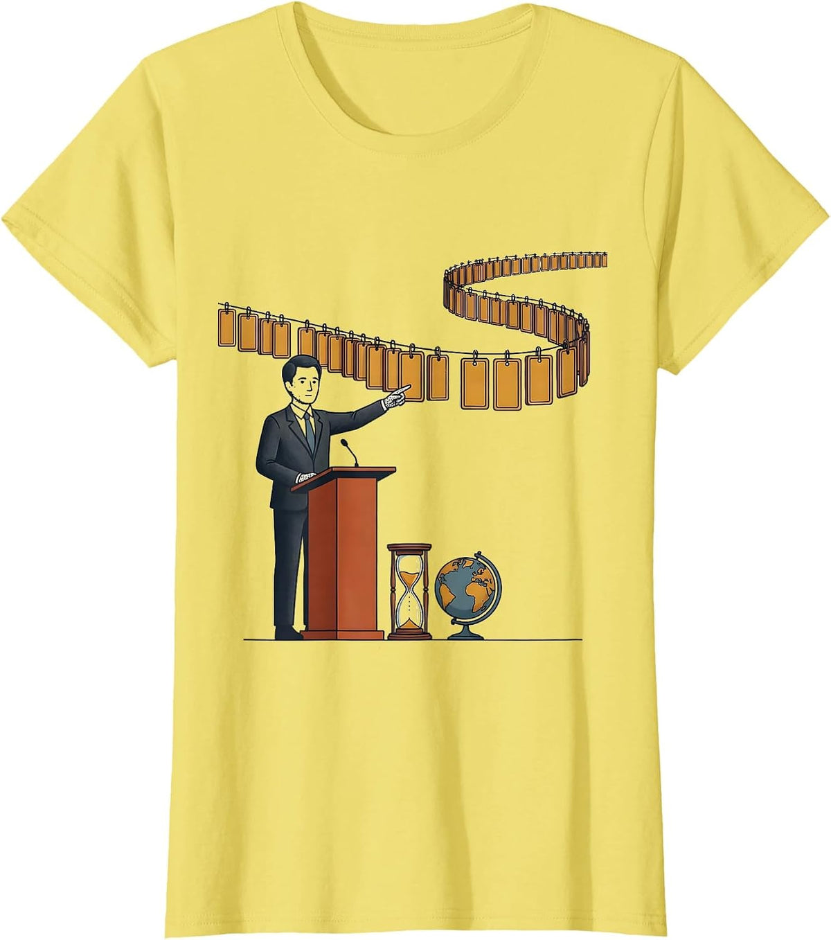 Teacher Timeline Loop Illustration Funny History Educator T-Shirt - Lemon Yellow