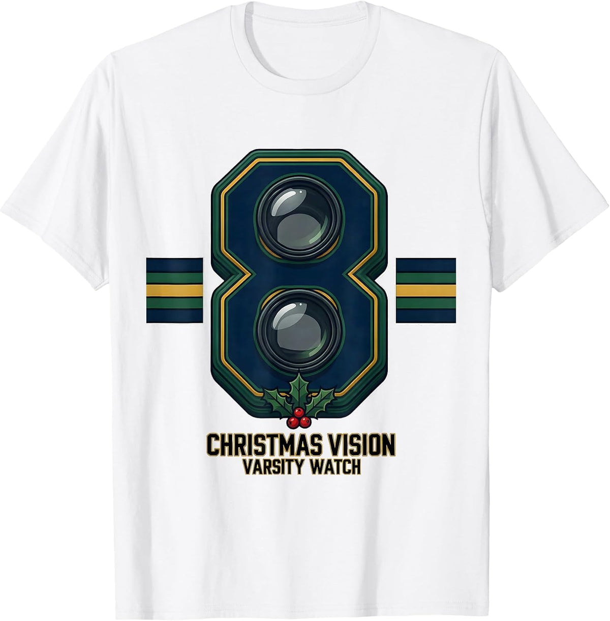 Men's Christmas Vision Varsity Watch Funny Optometrist Eye Doctor T-Shirt - White