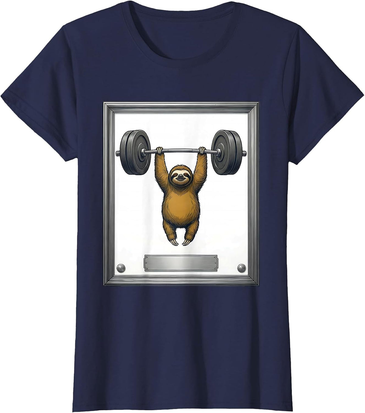 Women's Sloth Weightlifting Funny Gym Humor Animal Workout T-Shirt - Navy Blue
