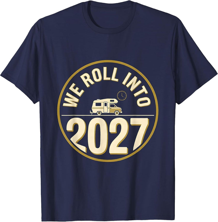 We Roll Into 2027 Emblem Family Matching New Year Eve Party T-Shirt - Navy Blue