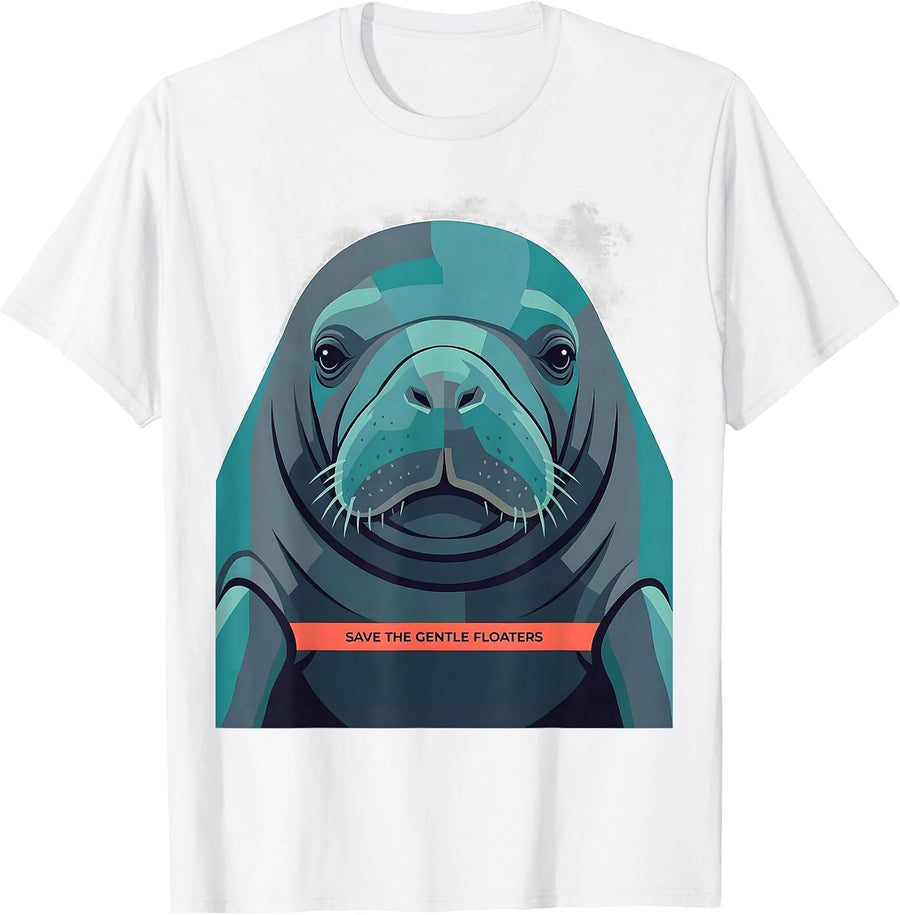 Save The Gentle Floaters Funny Manatee Lover Ocean Animal T-Shirt - White