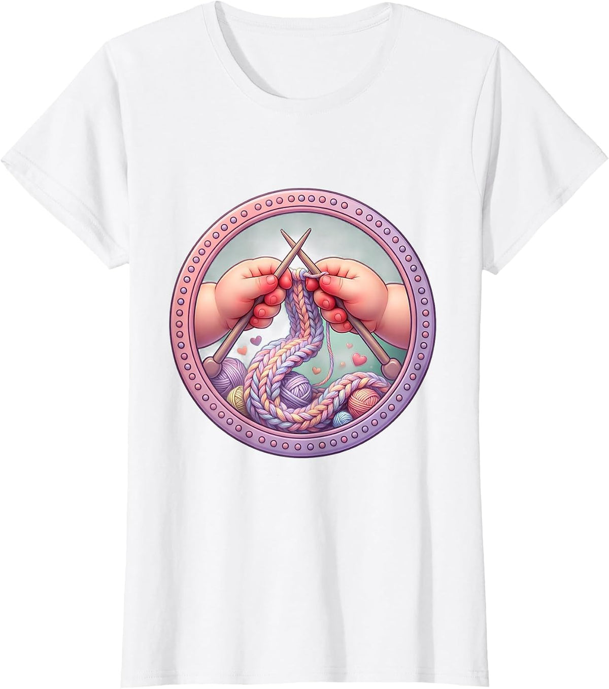 Women's Knitting Hands Kindness Cozy Scarf Illustration T-Shirt - White