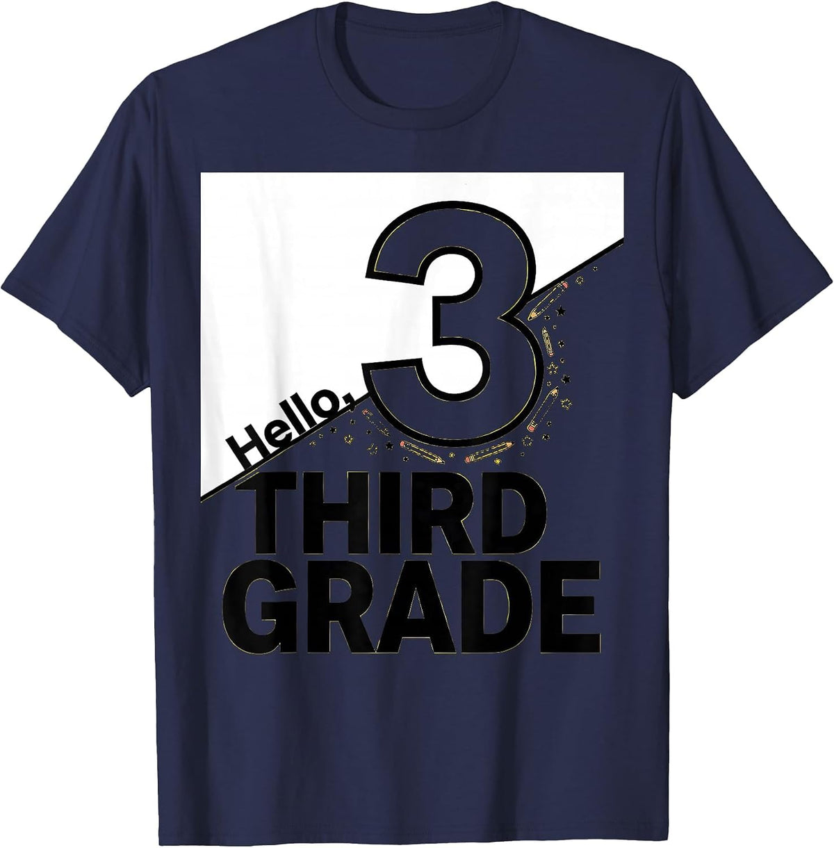Men's Hello, Third Grade Playful Teacher Back to School T-Shirt - Navy Blue