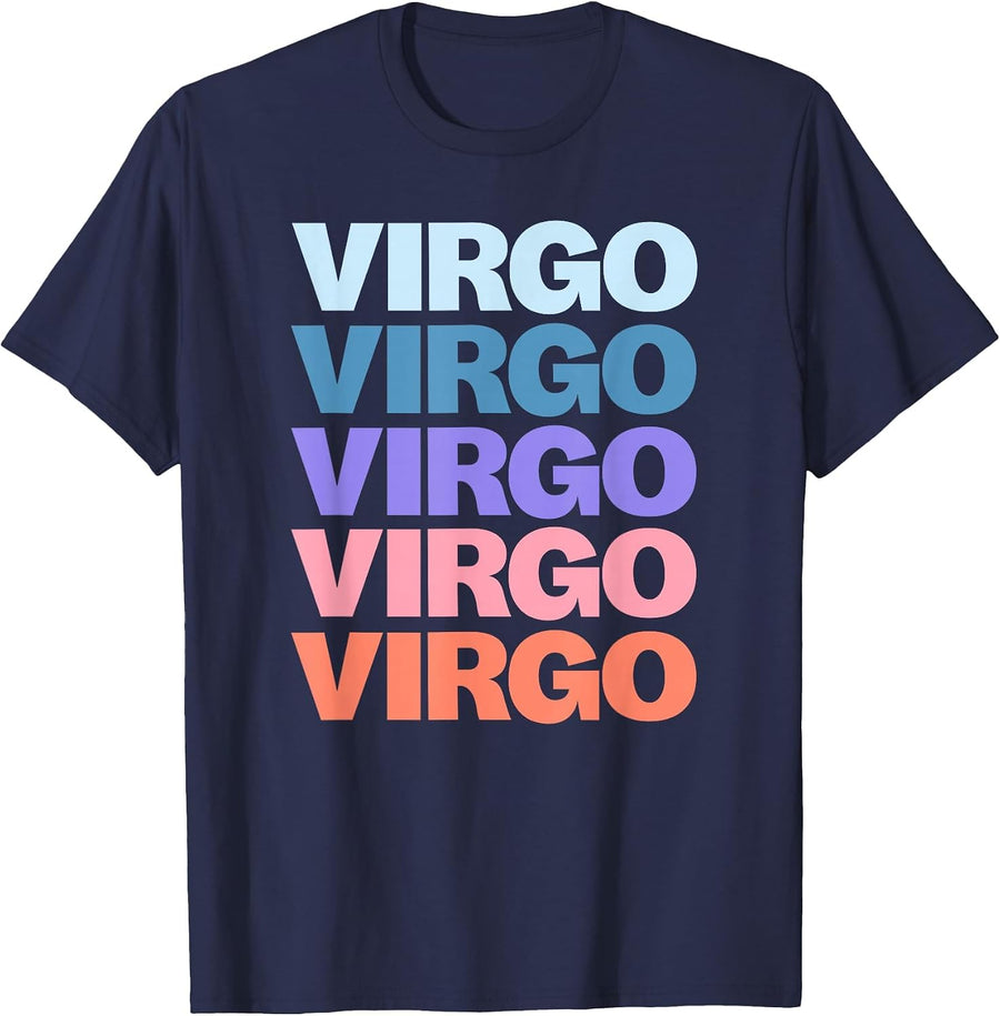 Funny Modern Repetitive Text Design Zodiac Virgo T-Shirt - Navy Blue