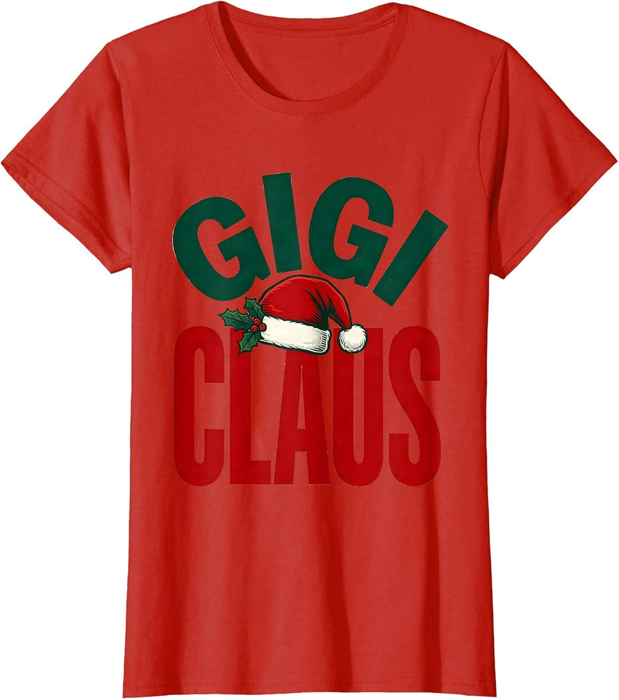 Women's Gigi Claus Festive Family Matching Christmas Pajama Role T-Shirt - Red