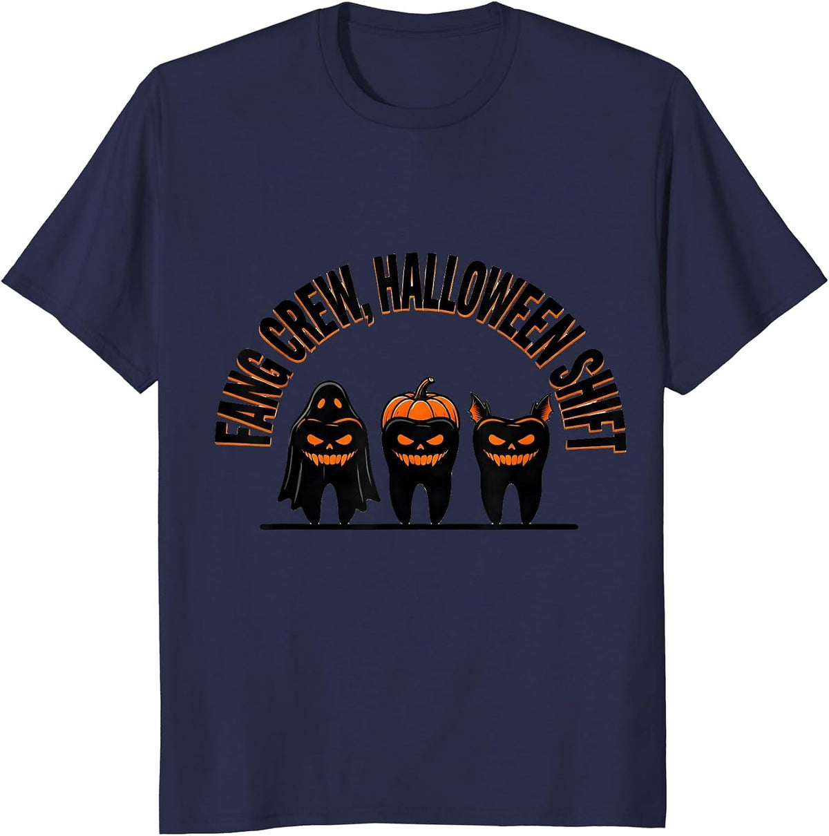 Fang Crew Halloween Shift Funny Dentist Dental Hygienist T-Shirt - Navy Blue