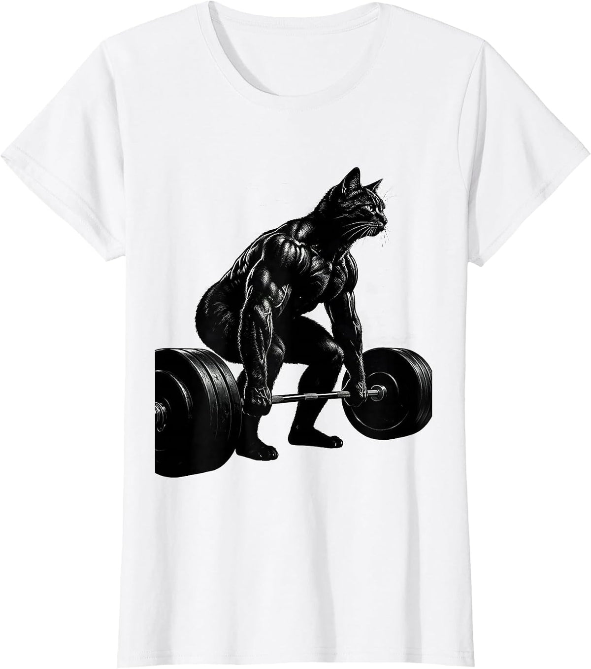Women's Cat Deadlift Barbell Weightlifting Graphic T-Shirt - White