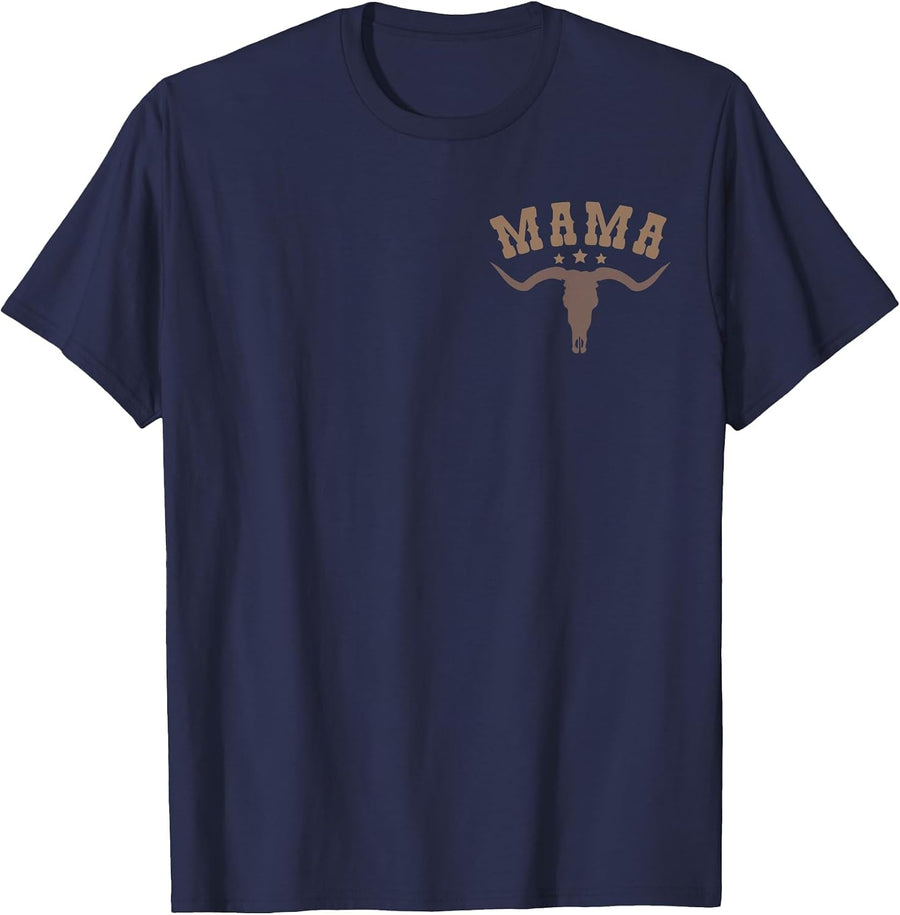 Mama Skull Highland Cow Boy Western Rodeo Family Matching T-Shirt, Men, Navy Blue, Small - As Pictured