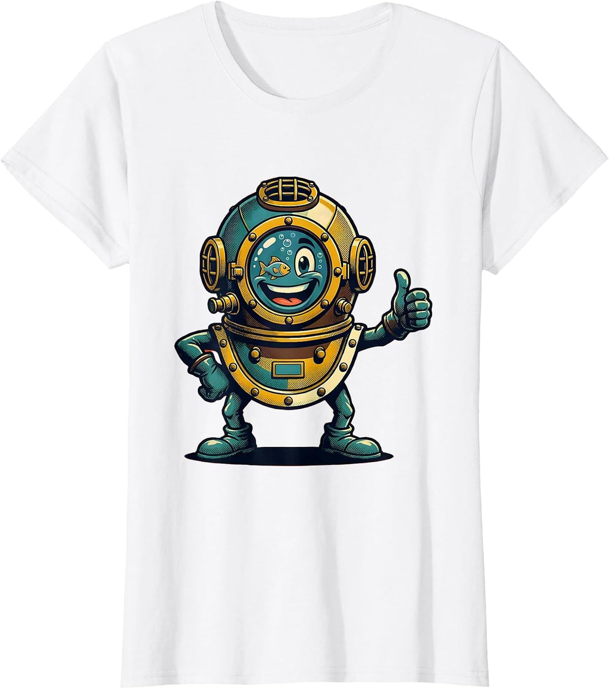 Vintage Diving Helmet Porthole Reflection Navy T-Shirt - White
