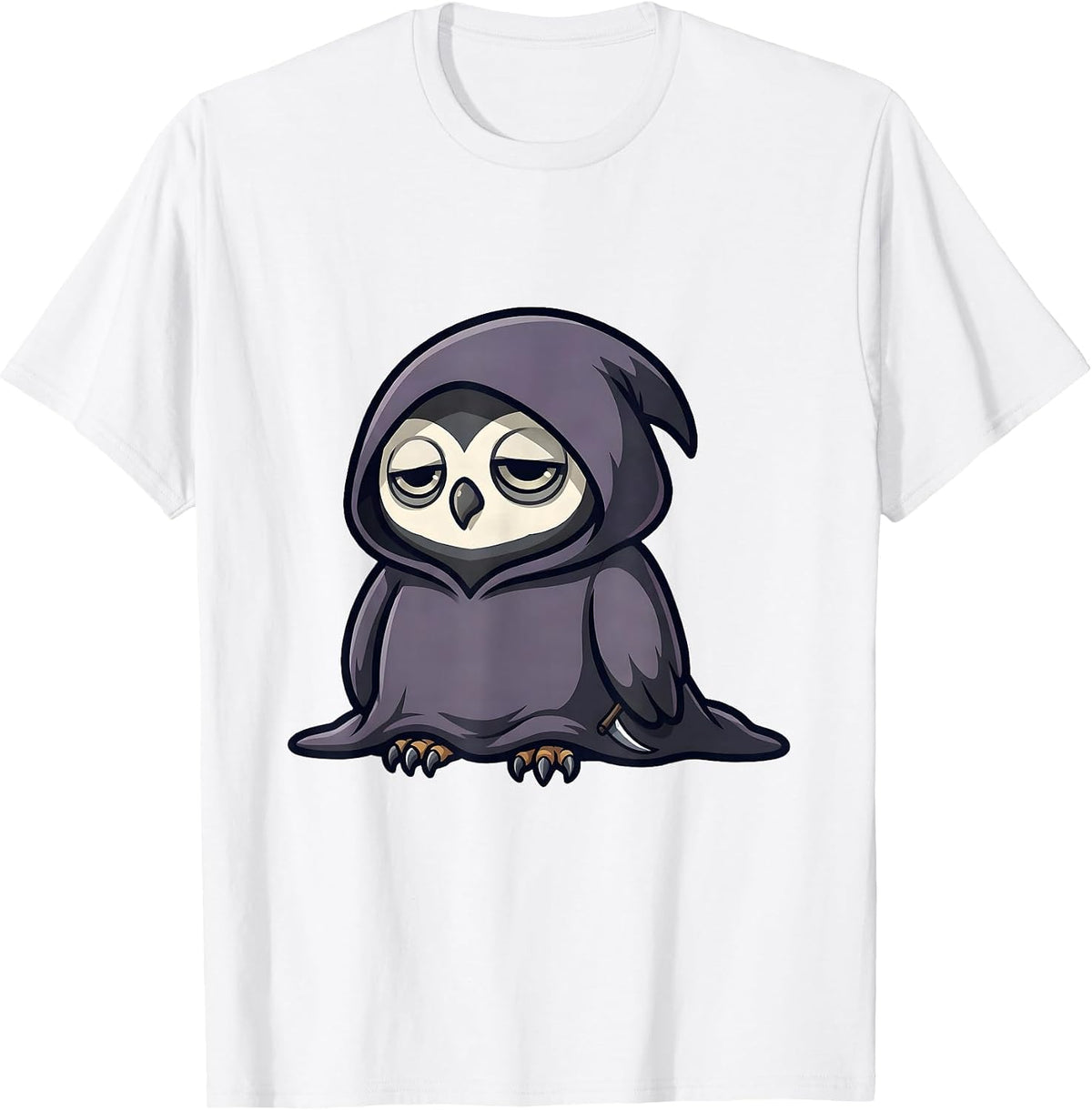 Men's Chibi Hooded Owl Reaper Pastel Goth Kawaii Creature T-Shirt - White