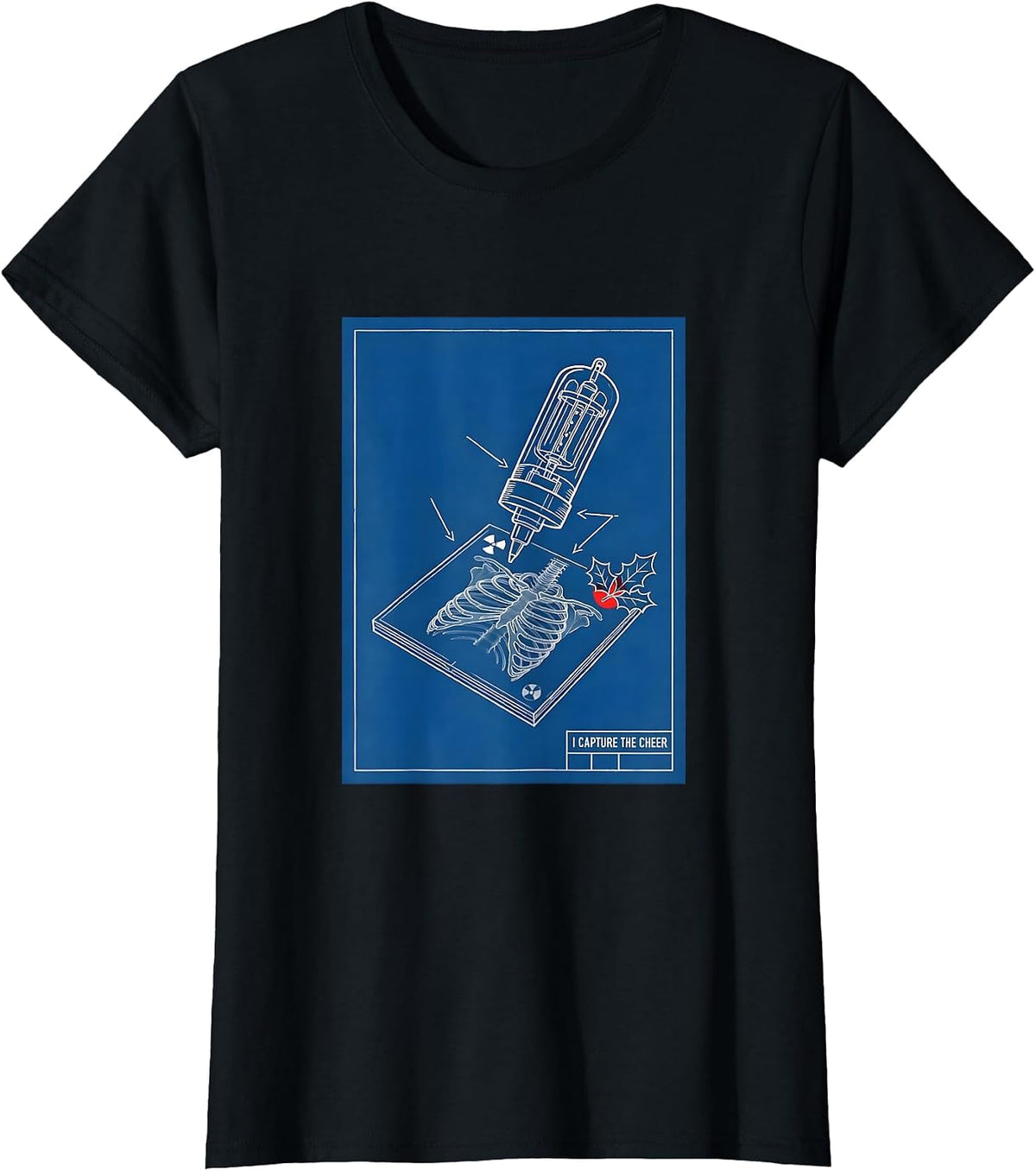 I Capture The Cheer Technical Blueprint Radiology Tech Humor T-Shirt - Black