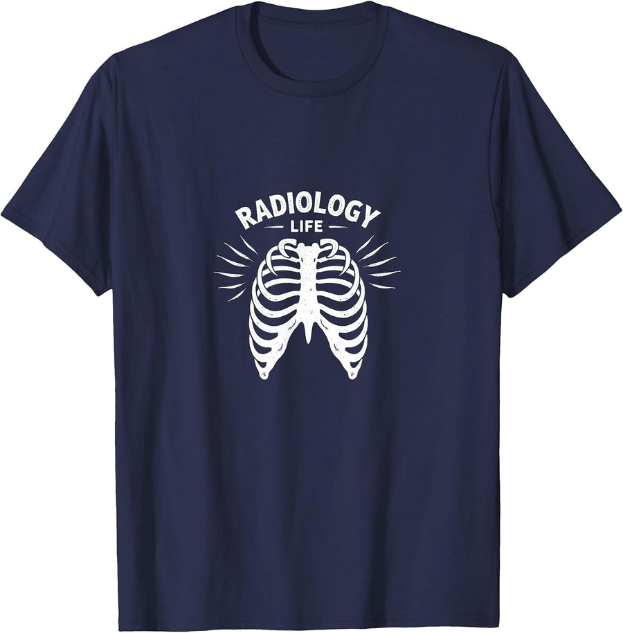 Radiology Life: X-Ray Ribcage for Medical Professionals T-Shirt - Navy Blue