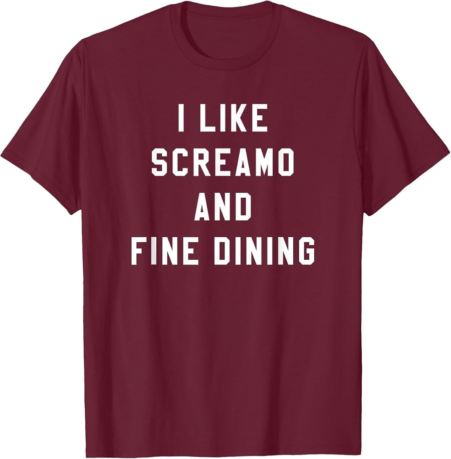 I Like Screamo and FINE Dining Funny Emo Goth Punk Music T-Shirt, Men, Burgundy, Large - As Pictured