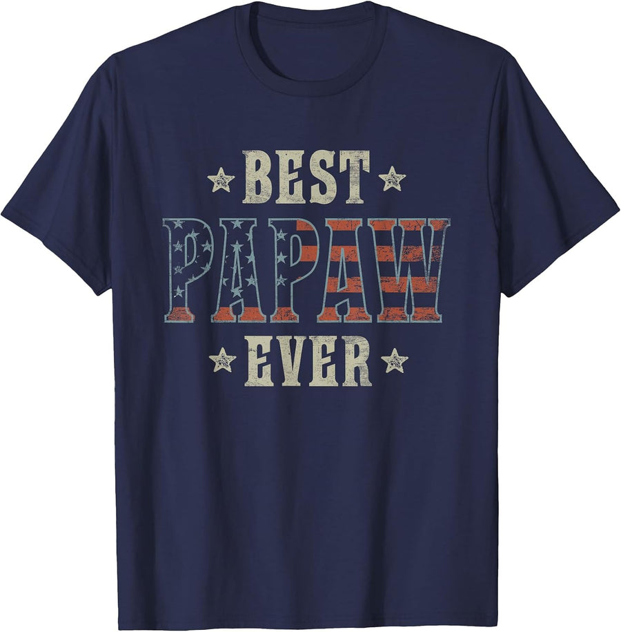 Best Papaw Ever Patriotic American Flag Design Papaw T-Shirt - Navy Blue