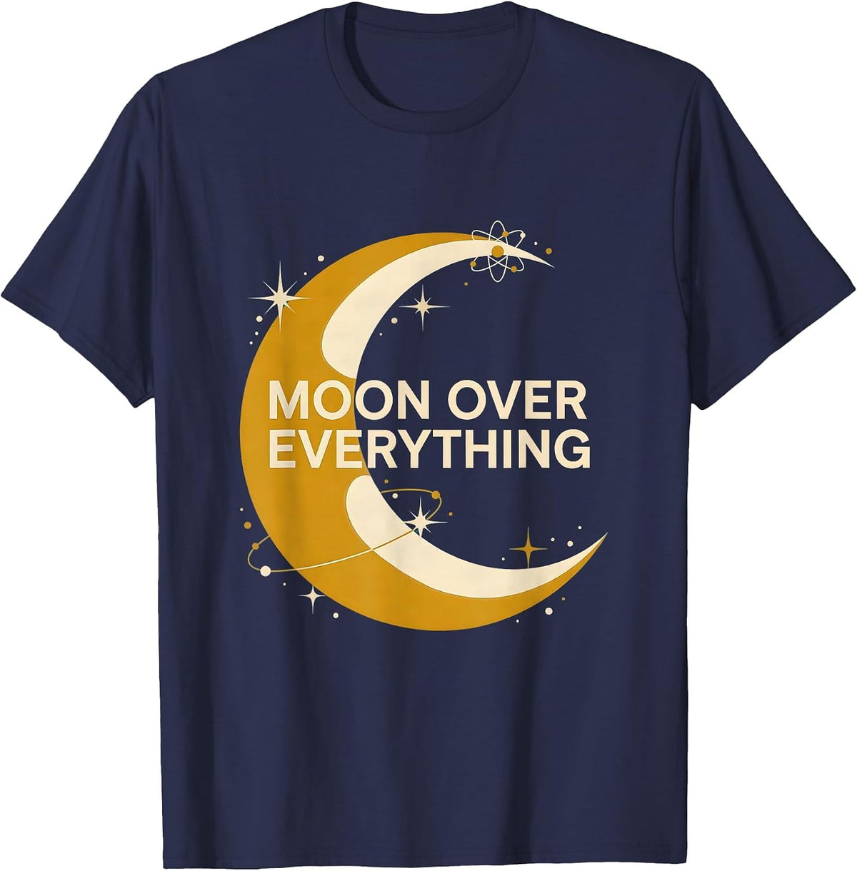 Moon Over Everything Celestial Graphic Design T-Shirt - Navy Blue
