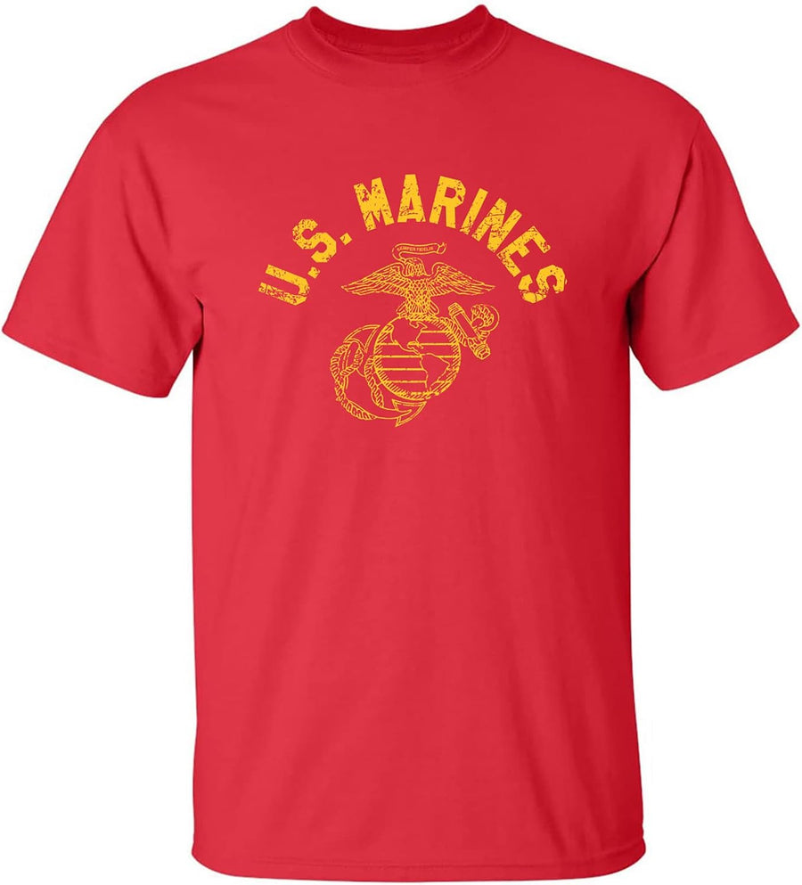 U.S. Marines Vintage Arch Gold Ink Adult Short Sleeve T-Shirt - Red