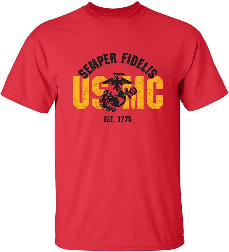 zerogravitee USMC Semper Fidelis Est. 1775" Adult Short Sleeve T-Shirt - Red